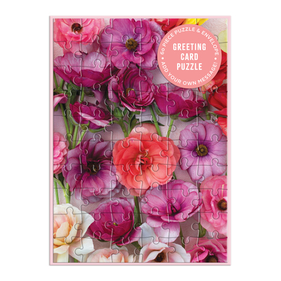 Galison Ranunculus Beautiful Floral Greeting and Jigsaw Puzzle Card Includes Color Coordinated Envelope and Sticker Seal