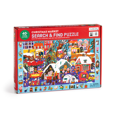 Mudpuppy Christmas Market 64 Piece Search & Find Jigsaw Puzzle Featuring Festive Critters Shopping Around The Christmas Market and Over 40 Hidden Images to Find
