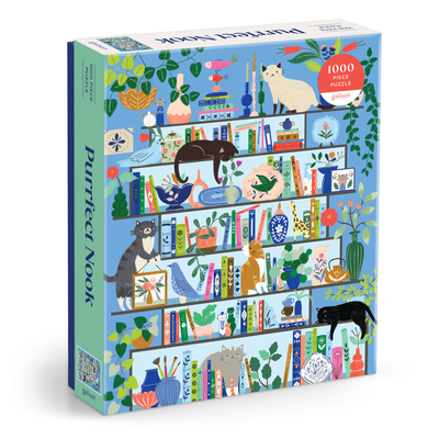 Galison Purrfect Nook 1000 Piece Jigsaw Puzzle Featuring Artwork of A Lively Cozy Shelf Made for Bibliophiles and Cat Lovers Alike