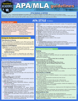 APA/MLA Guidelines - 7th/9th Editions Style Reference for Writing: a QuickStudy Laminated Guide (Quick Study Academic)
