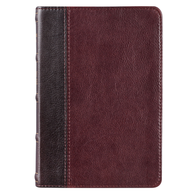 KJV Holy Bible, Compact Premium Full Grain Leather Red Letter Edition - Ribbon Marker, King James Version, Burgundy/Mahogany Two-tone