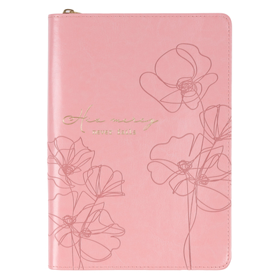 Christian Art Gifts Classic Journal His Mercy Never Fails Inspirational Scripture Notebook for Women, Ribbon Marker, Pink Faux Leather Flexcover, 336 Ruled Pages, Zipper Closure