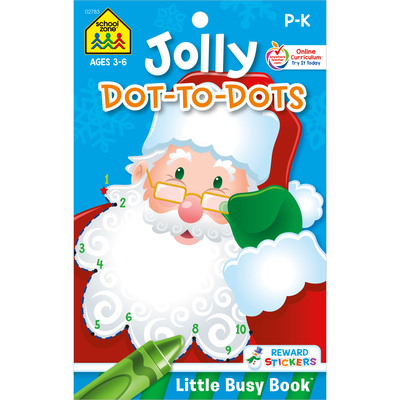 School Zone - Jolly Dot-to-Dots Workbook - Ages 3 to 6, Preschool, Kindergarten, Holiday, Christmas, Connect the Dots, Numbers, Stickers, and More (Jolly Workbooks Little Busy Book)