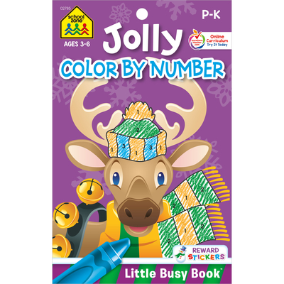 School Zone Jolly Color by Number Workbook: 48 Pages, Preschool, Kindergarten, Holiday, Christmas, Coloring, Stickers, Ages 3 to 6 (Jolly Little Busy Book Series)