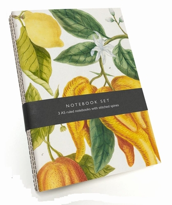 Botanical Art Notebook Set - Lemon, Chillis and Apples: 3 A5 Ruled Notebooks with Stitched Spines